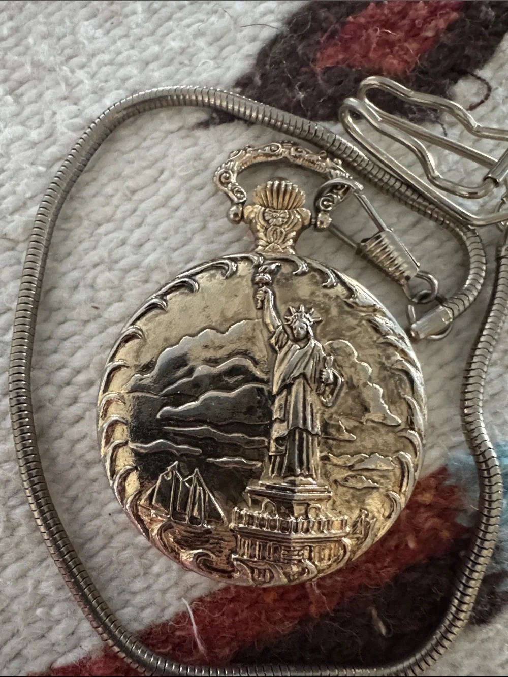 Limited Edition Men's Commemorative Quartz Pocket Watch with Chain 1886-1986